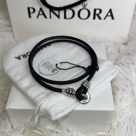 Pandora Black Leather Double Wrap Bracelet - Picture 4 of 5
